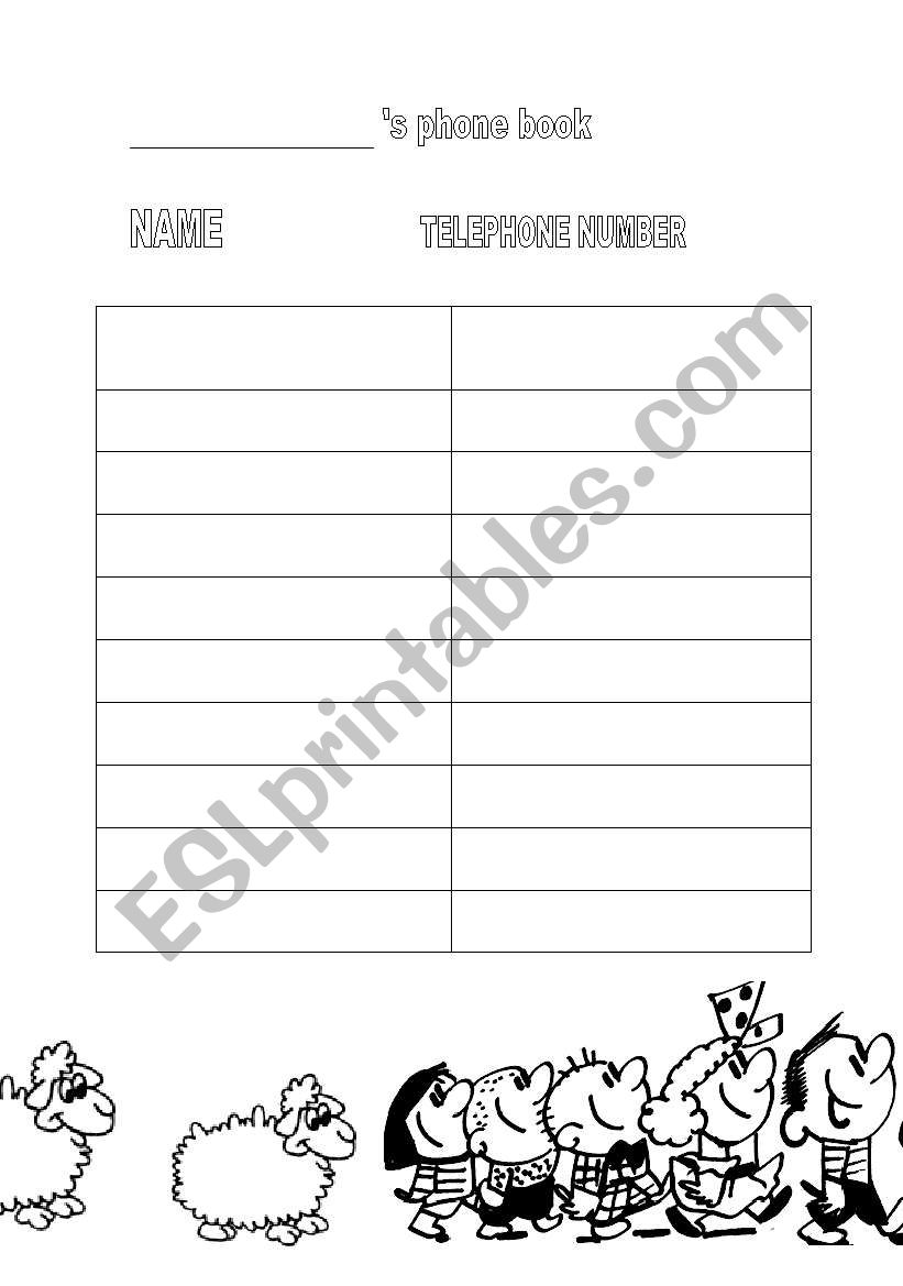 phone book worksheet