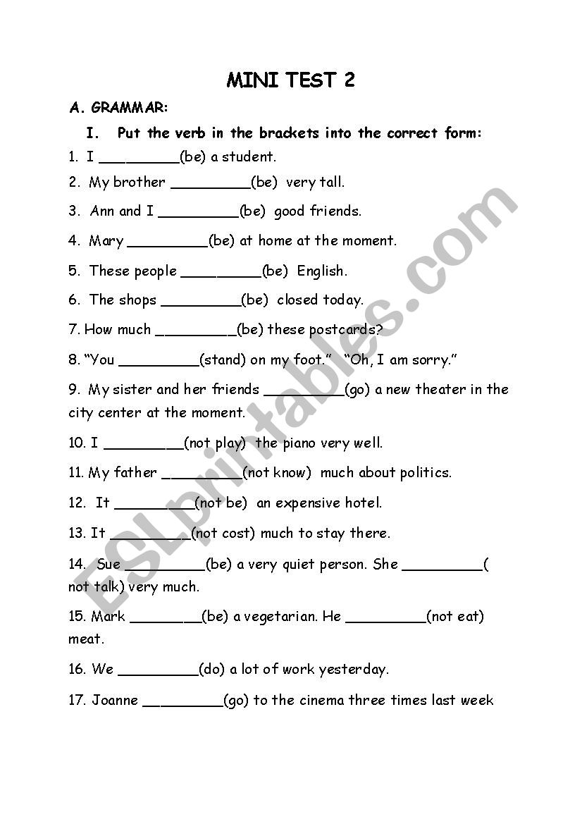 Mini Test 2 worksheet