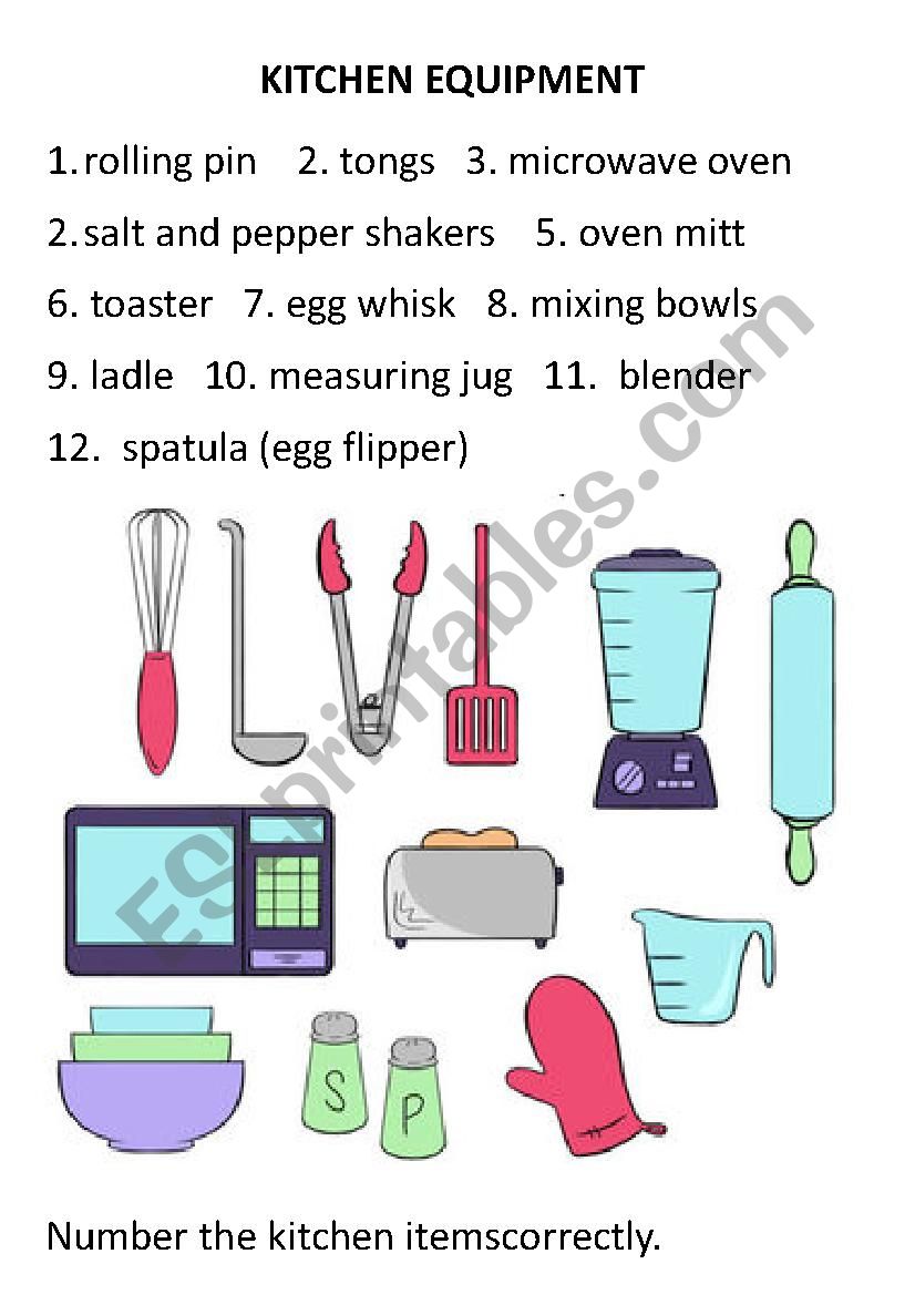 Kitchen Items worksheet