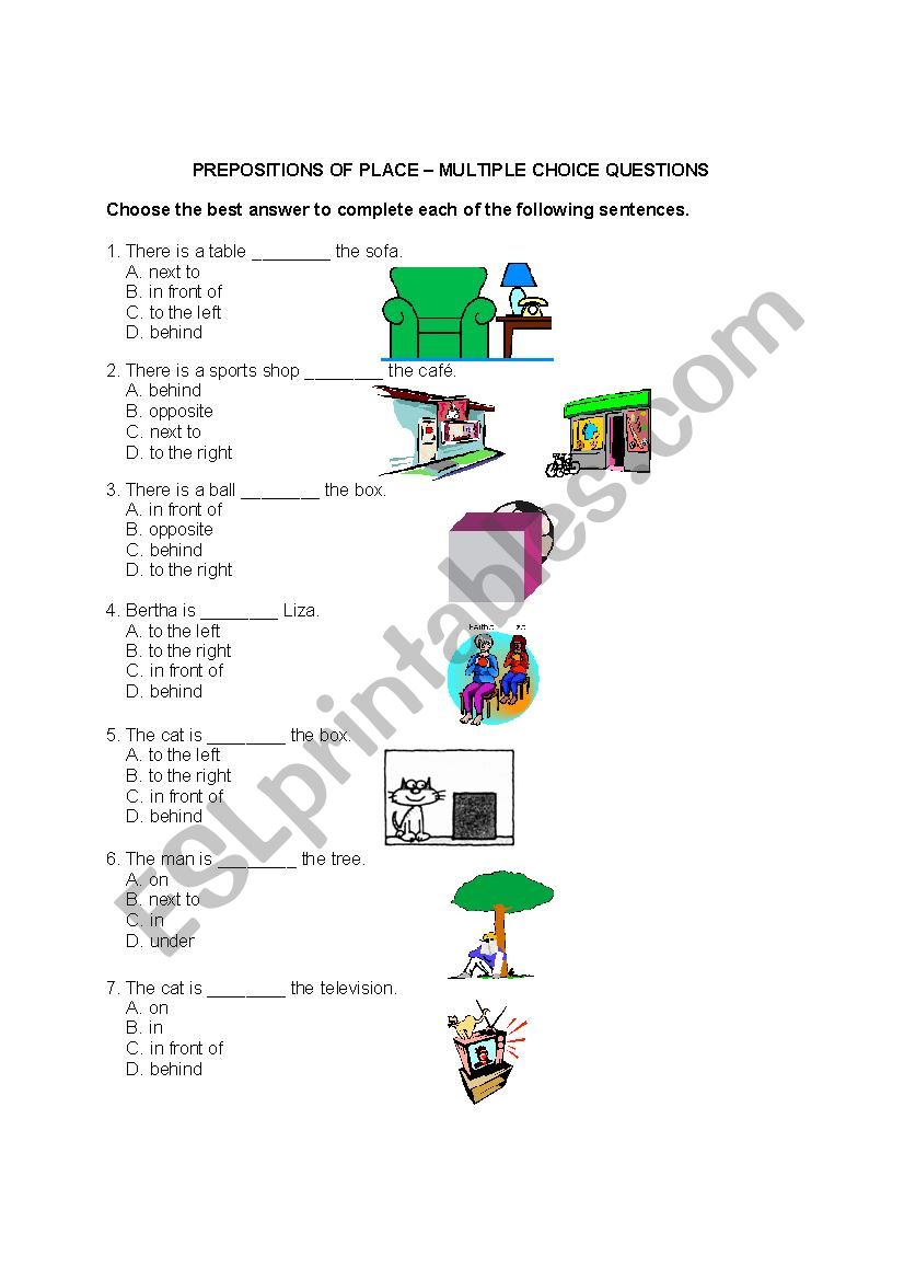 Prepositions of Place - Multiple Choice Questions