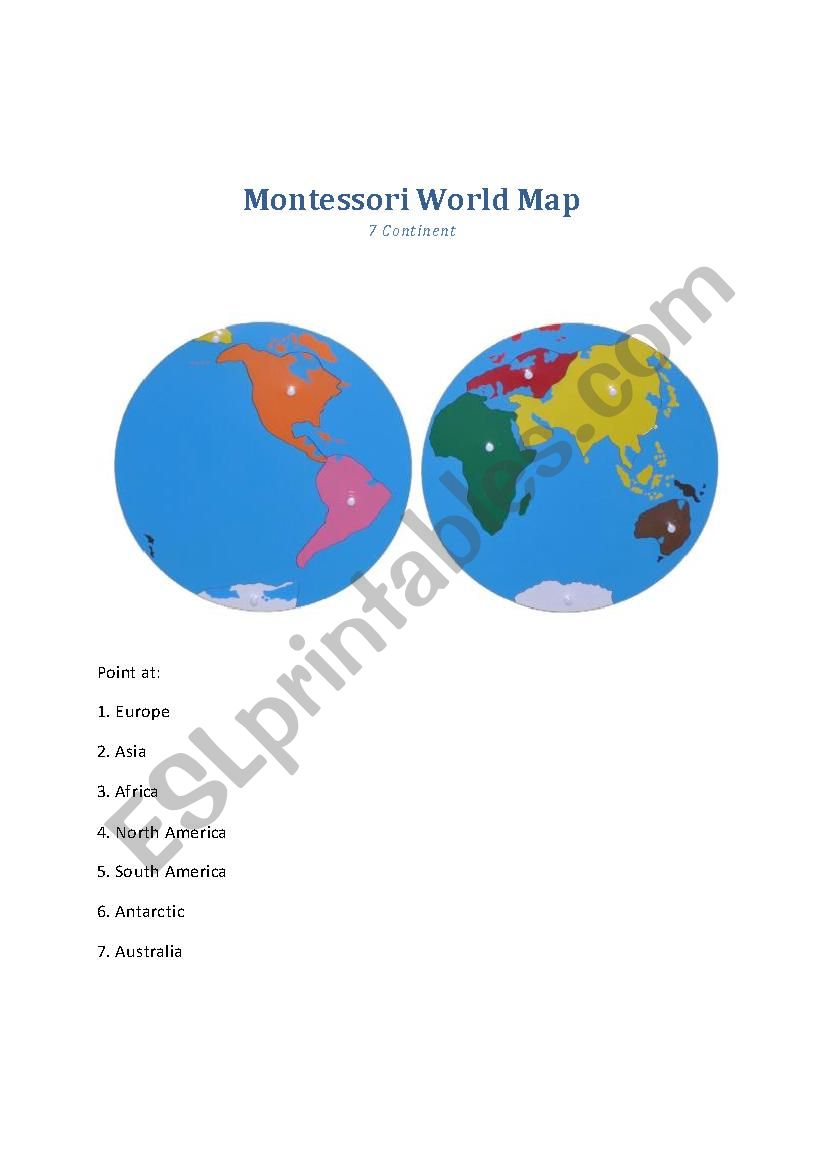 Montessori World Map - worksheet