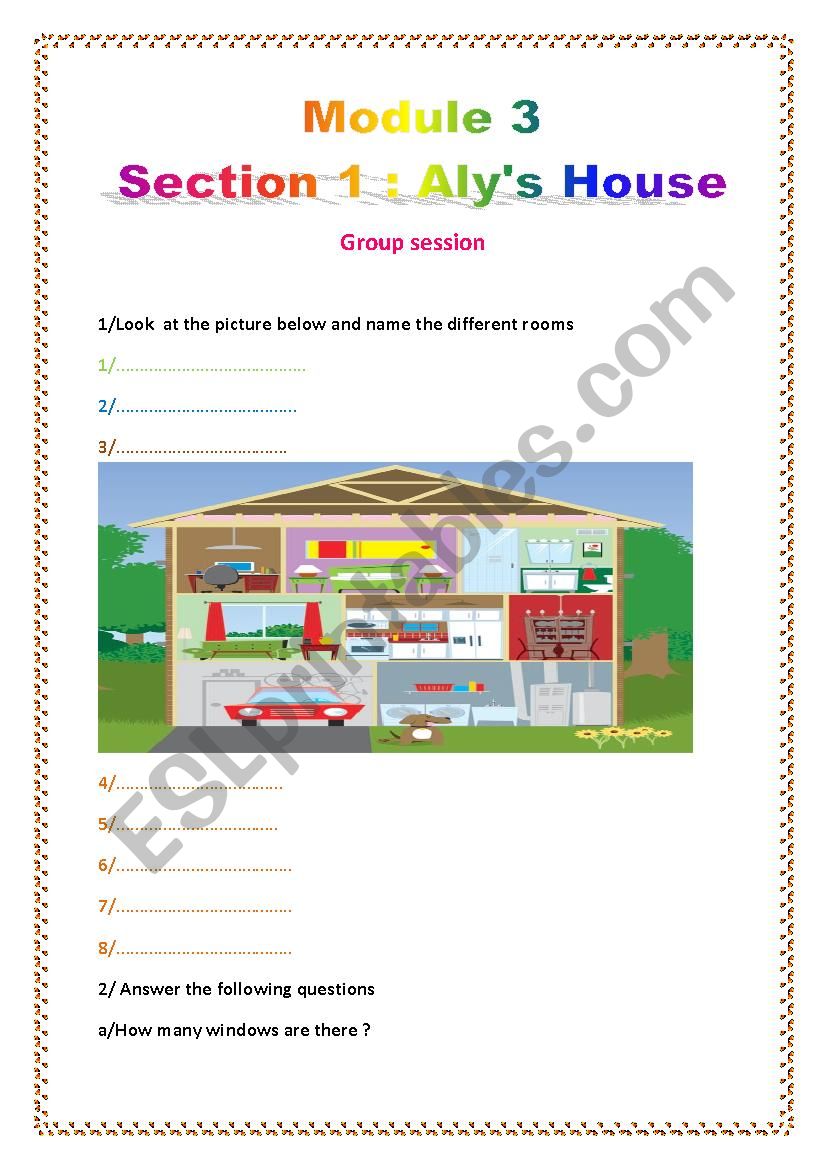 alys house worksheet