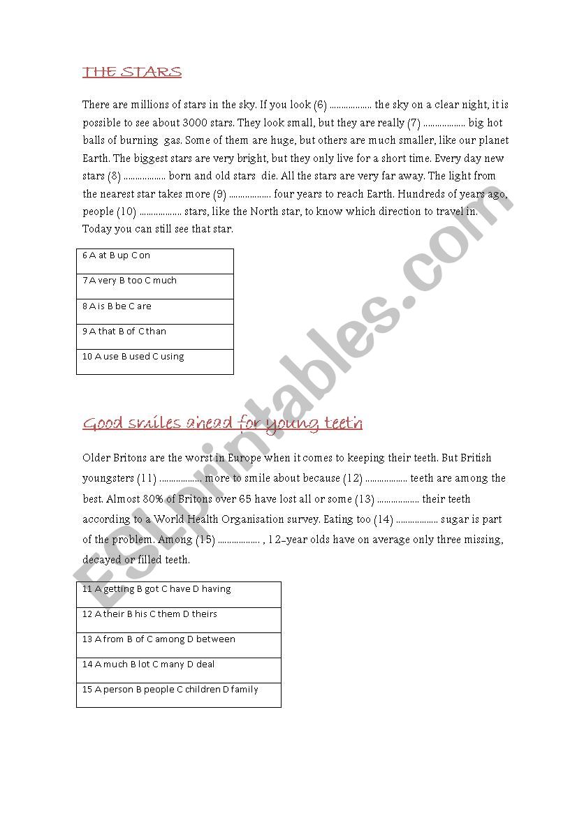 Choose an answer worksheet
