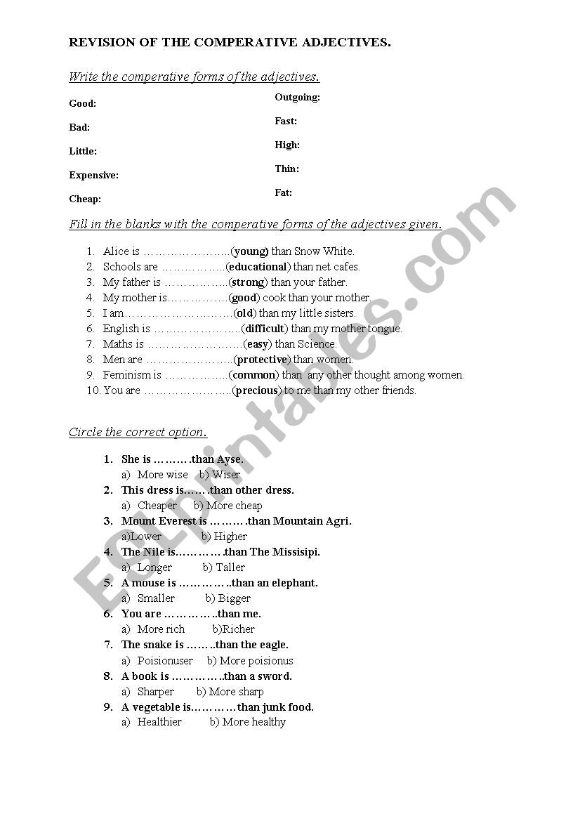 comparatives worksheet
