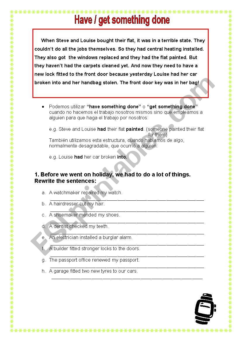 HAVE/GET SOMETHING DONE worksheet