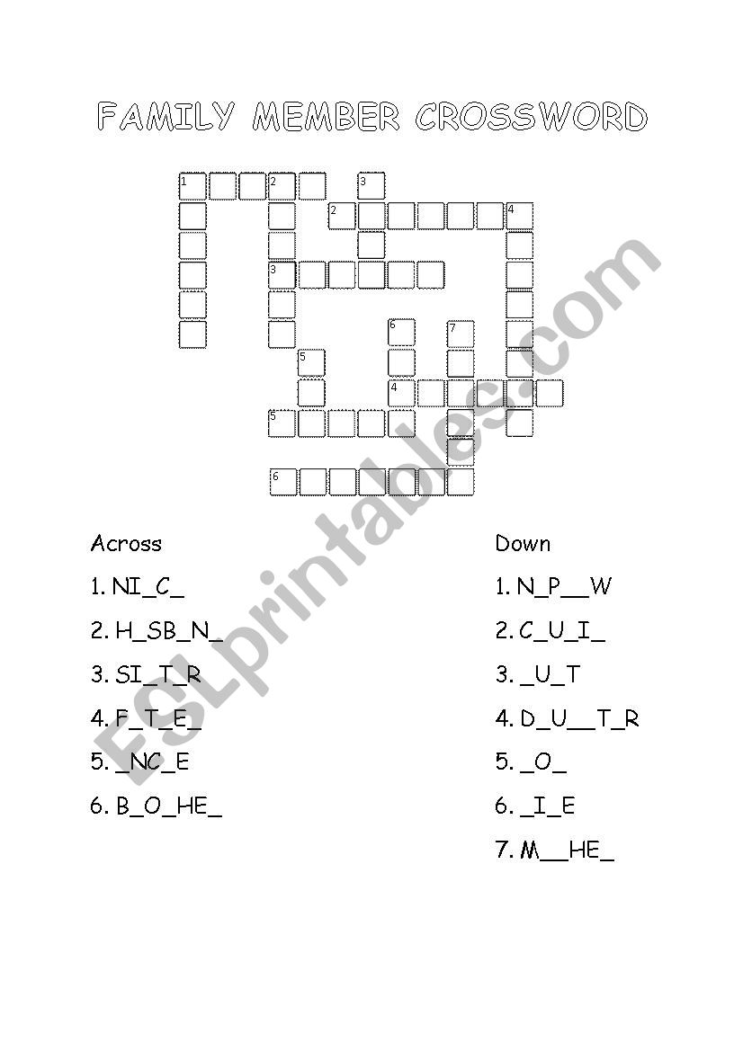 Family Crossword worksheet