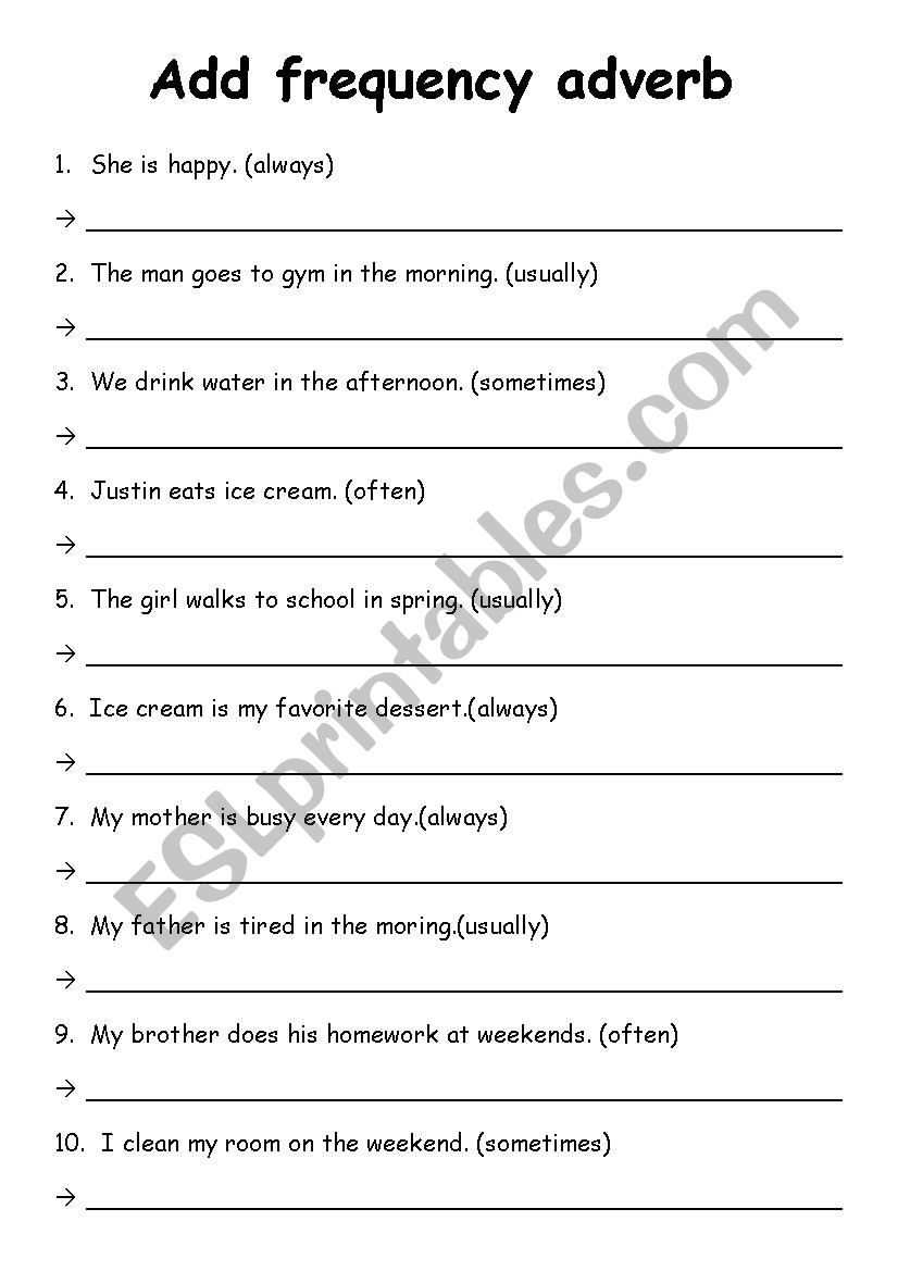 Frequency Adverb  worksheet