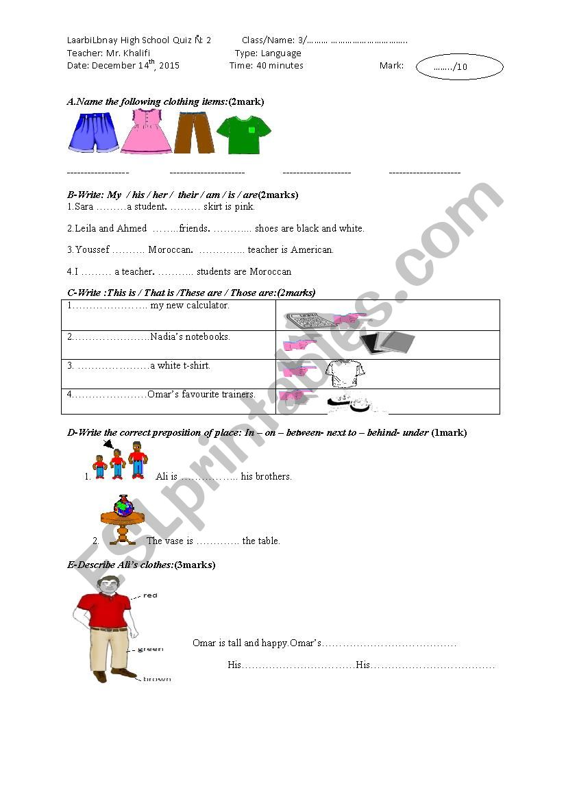 4 quizes on clothes  worksheet