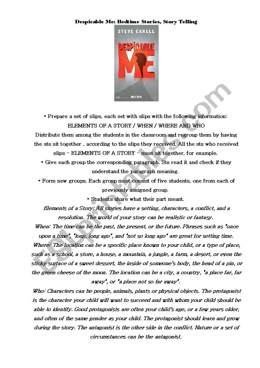 Despicable me:storytelling worksheet