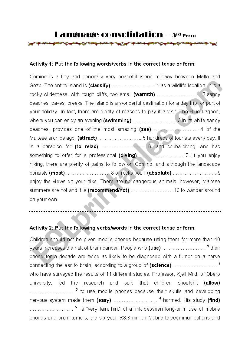 Language consolidation worksheet
