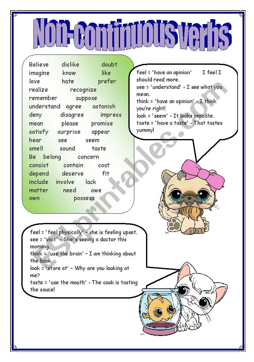 non-continuous verbs worksheet
