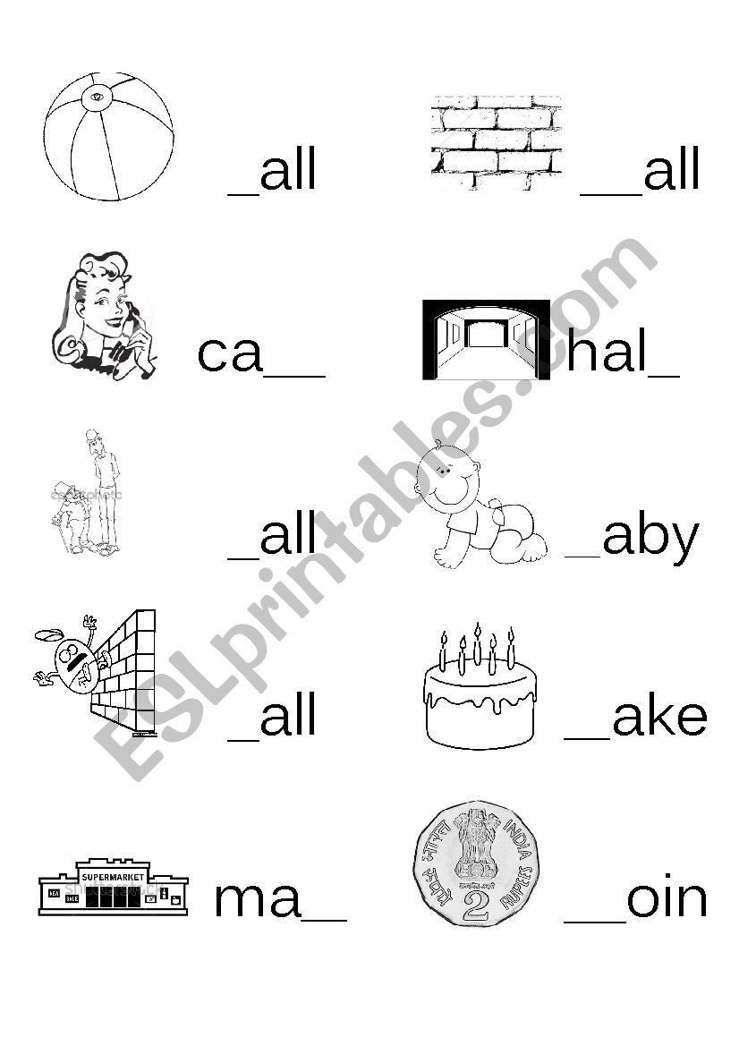 fill in the missing letter - 4 letter words with pictures part 1