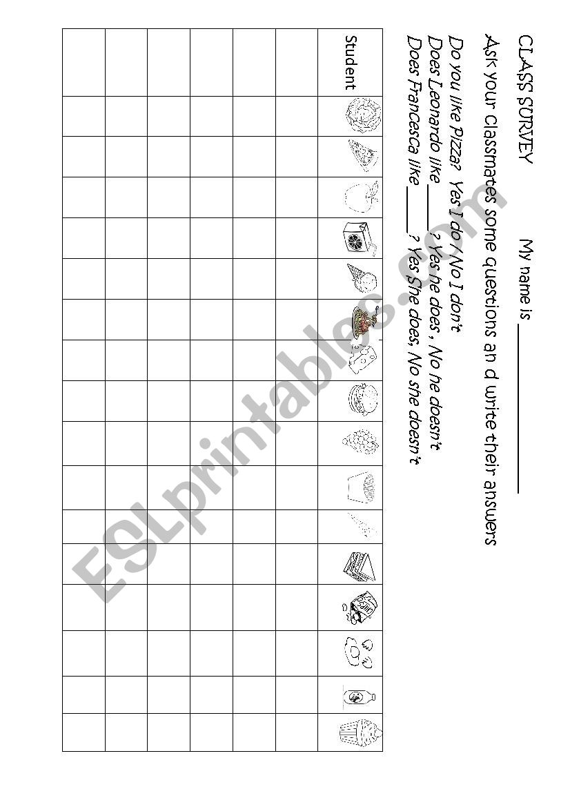 Class Food Survey  worksheet