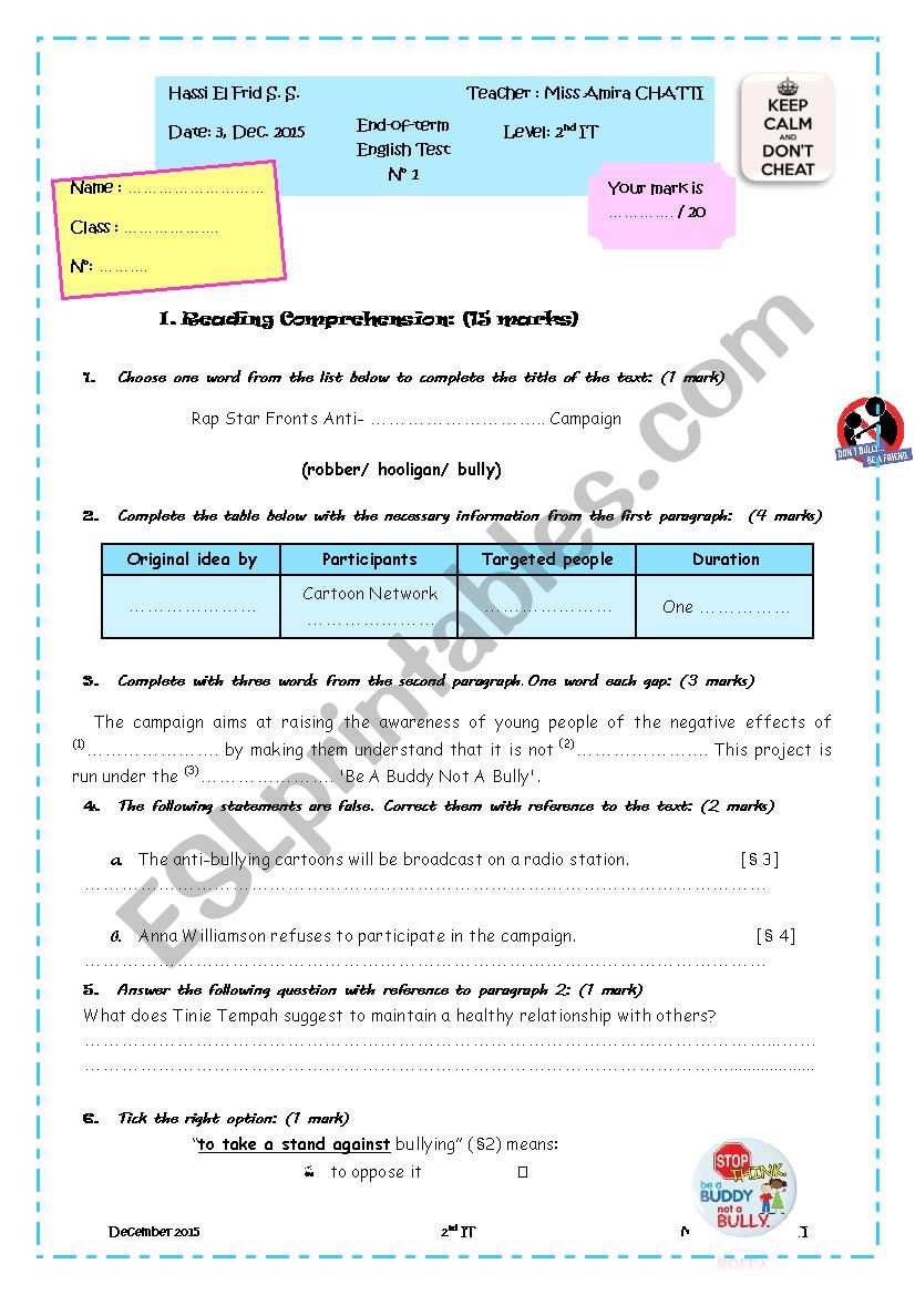 End-of-term 2nd sc worksheet