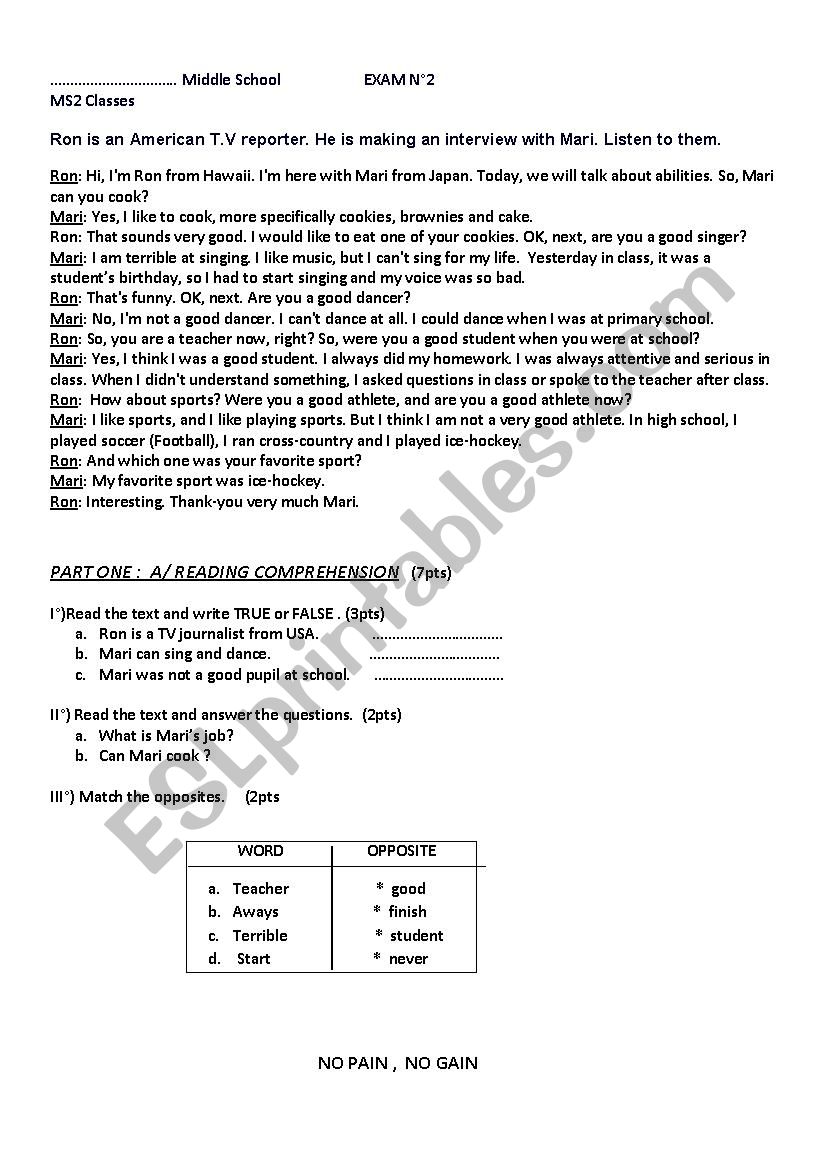 abilities worksheet