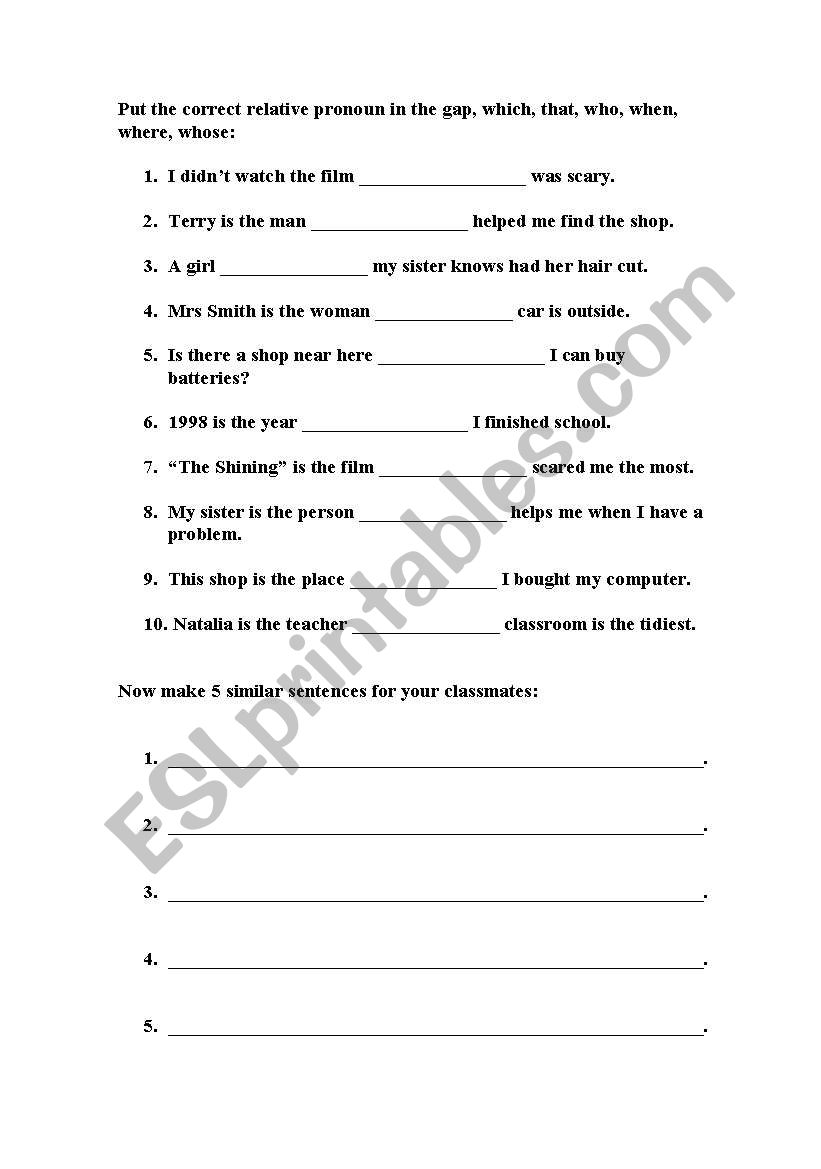 relative pronouns worksheet