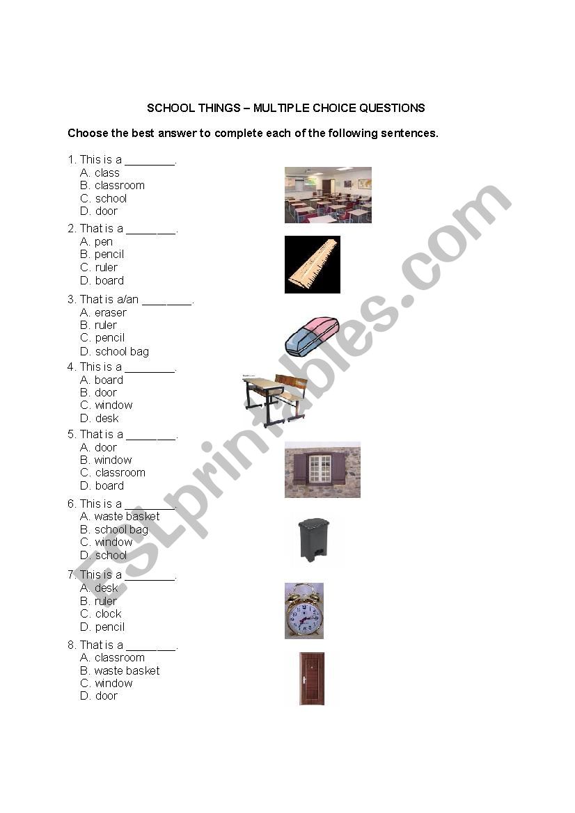 SCHOOL THINGS - MULTIPLE CHOICE QUESTIONS