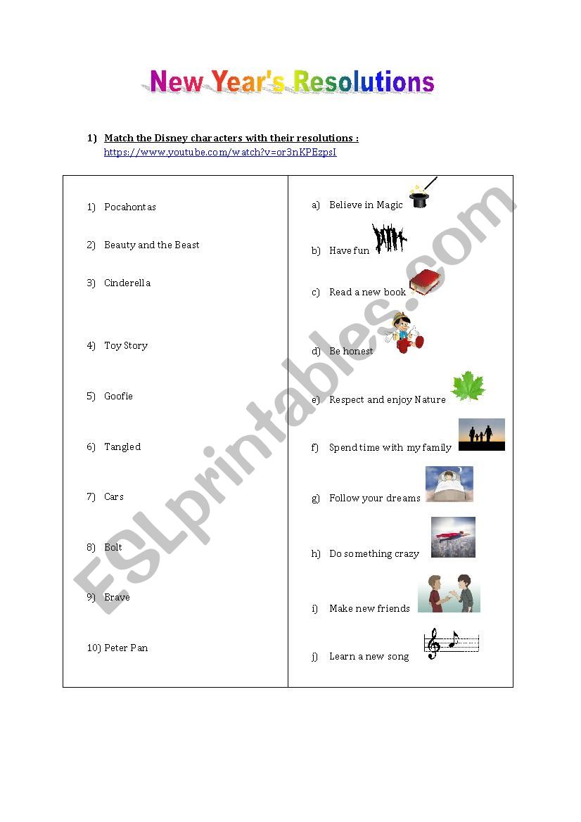 New Years Resolutions worksheet