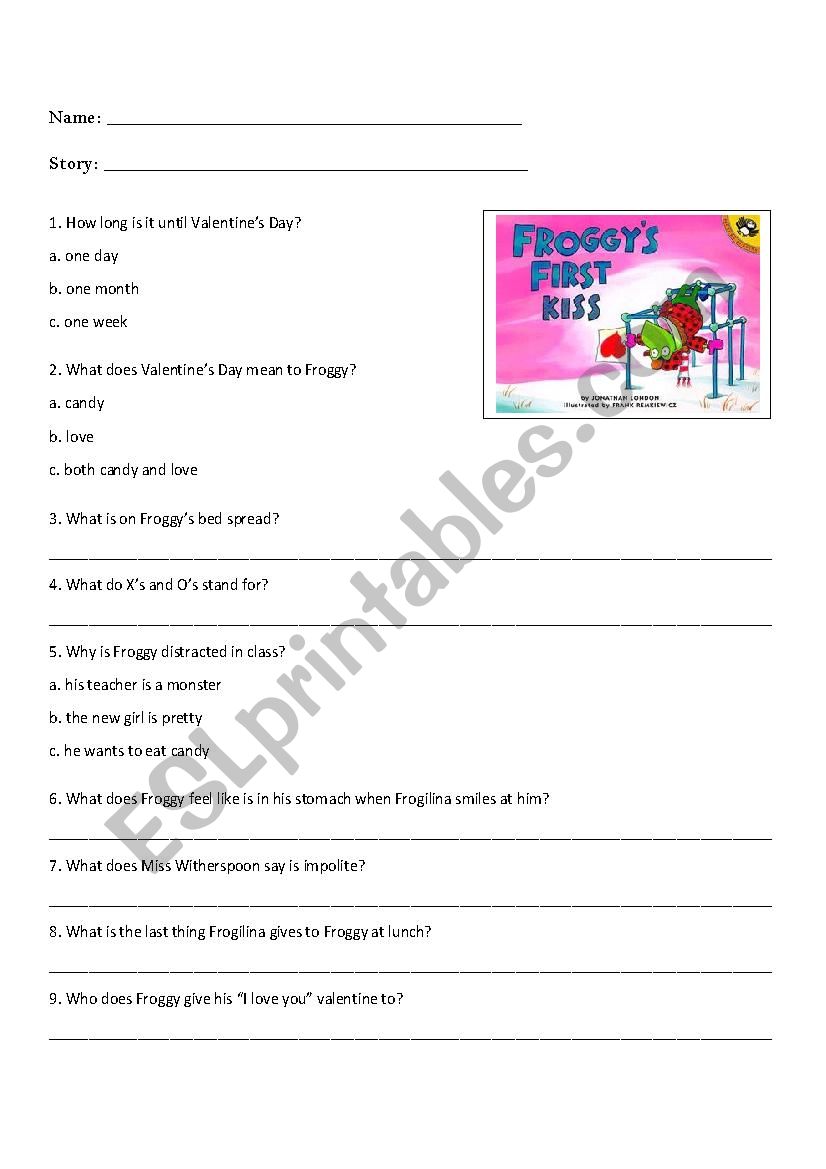 Froggys First Kiss worksheet