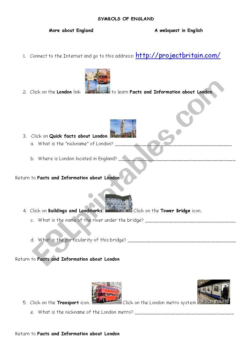 London Webquest worksheet