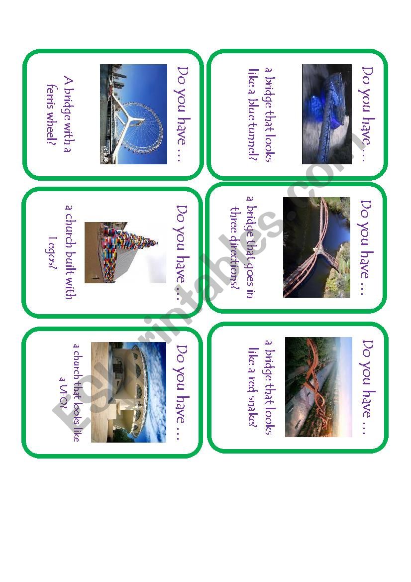 Unusual Structures Go Fish worksheet