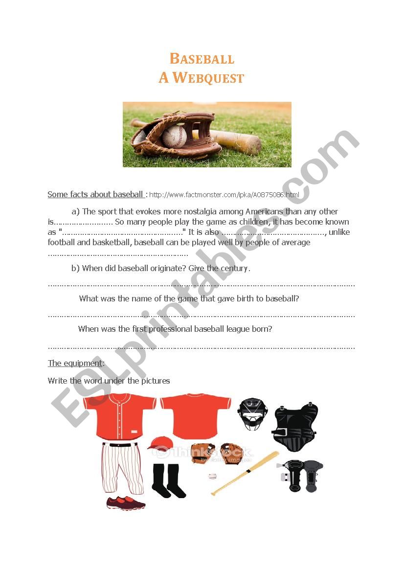 Baseball / A webquest worksheet