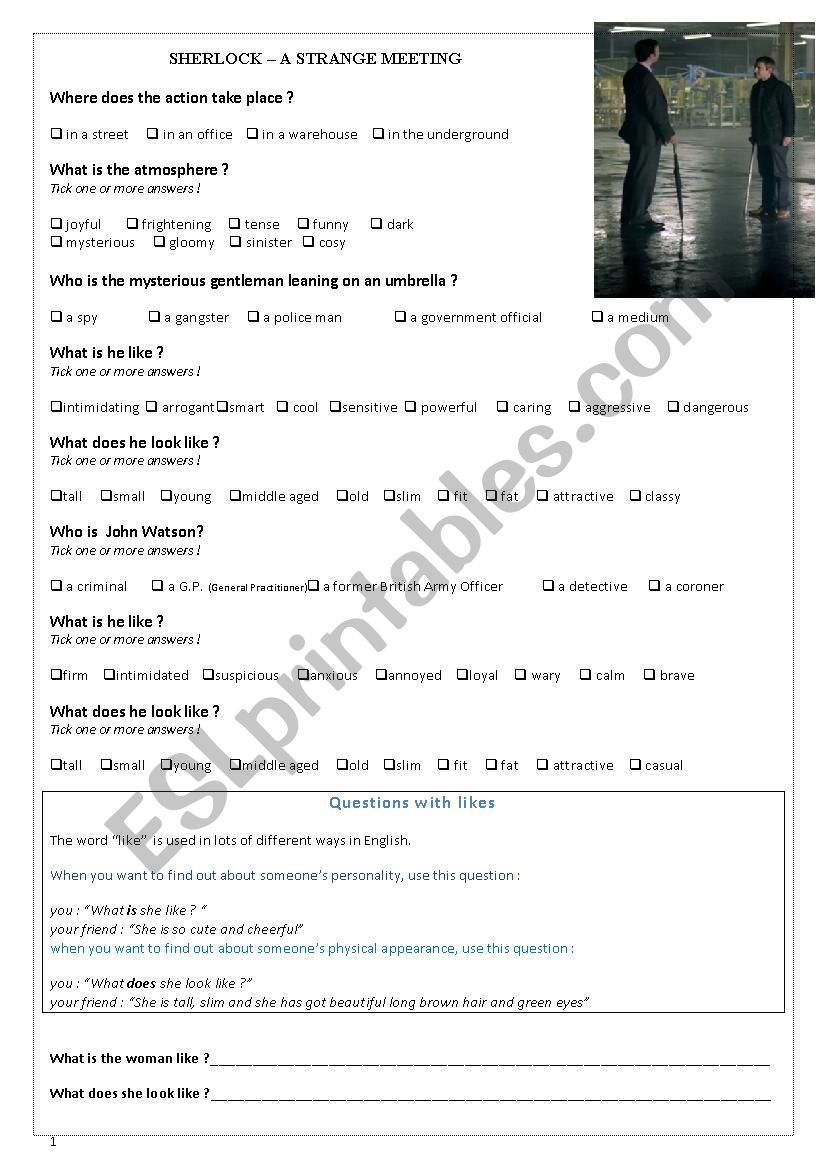 Sherlock : a strange meeting worksheet