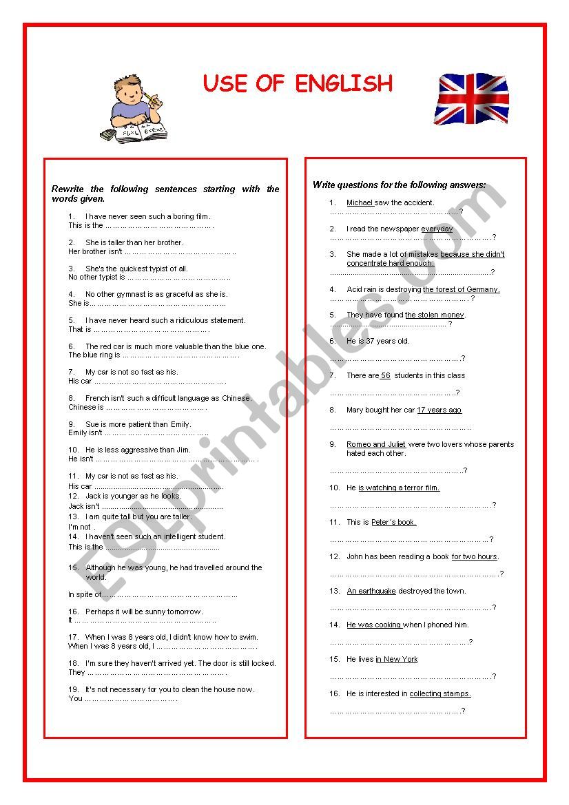 USE OF ENGLISH worksheet