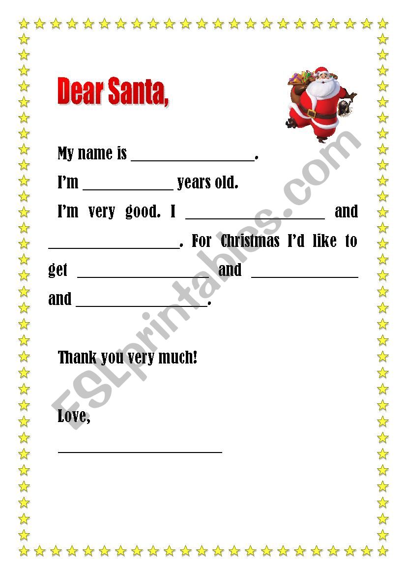 Letter to Santa worksheet