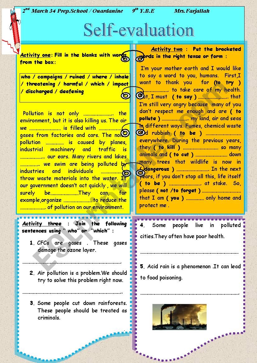 self-evaluation worksheet