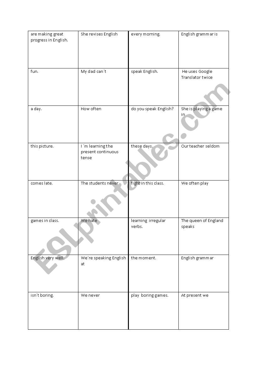 Present simple and present continuous dominoes puzzle