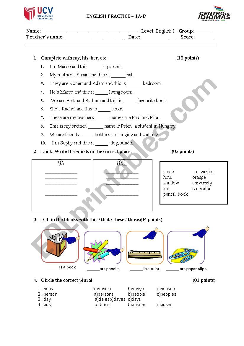 HIS HER worksheet