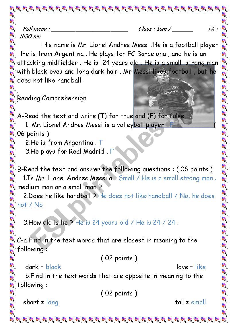 Mr. Lionel Andres Messi  worksheet