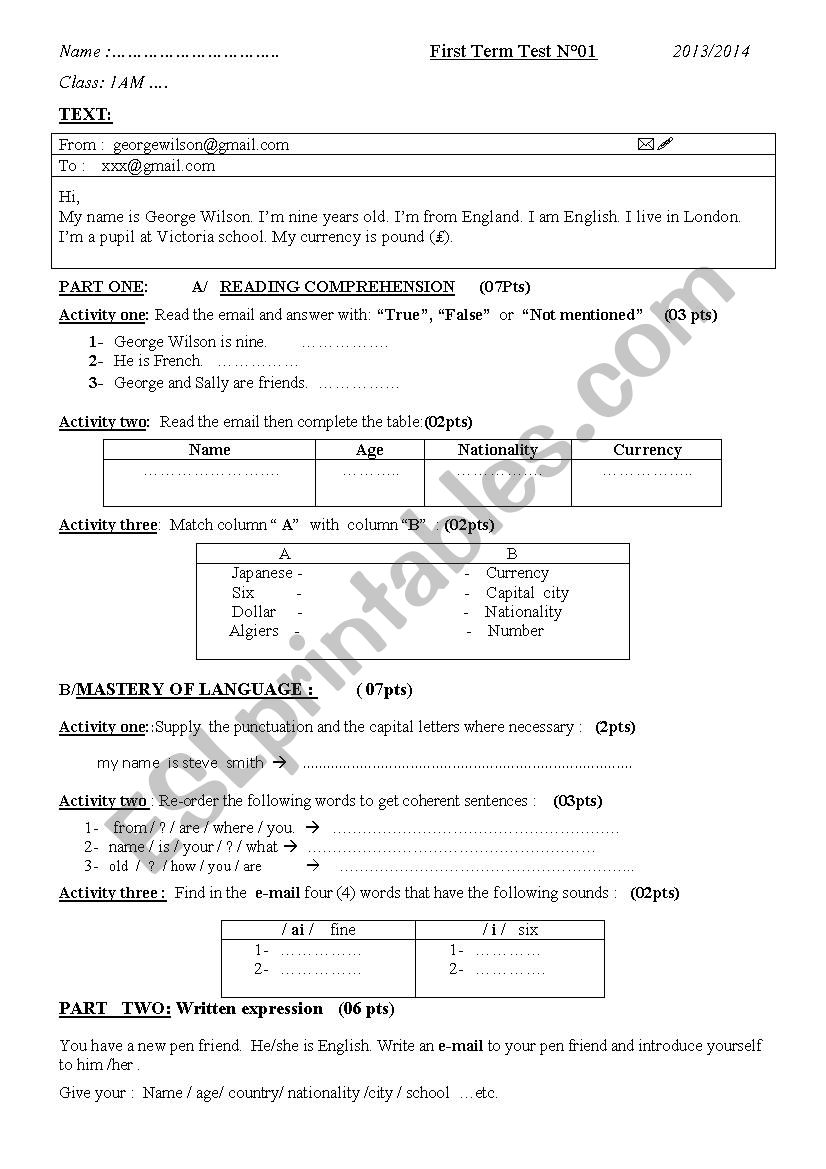 George Wilson.  worksheet