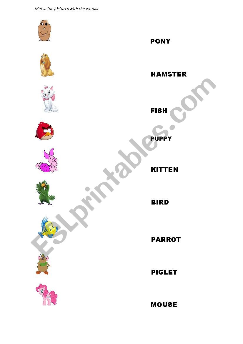 Disney pets match game worksheet