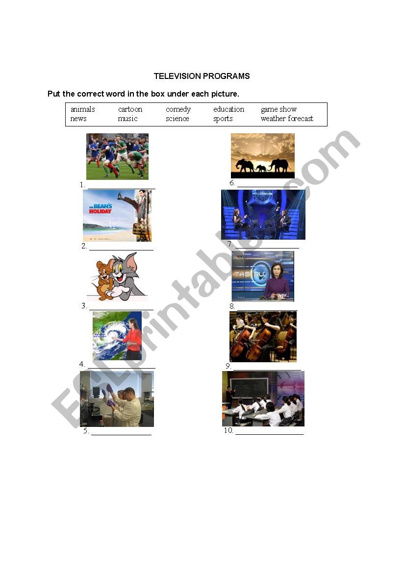 Television Programs worksheet