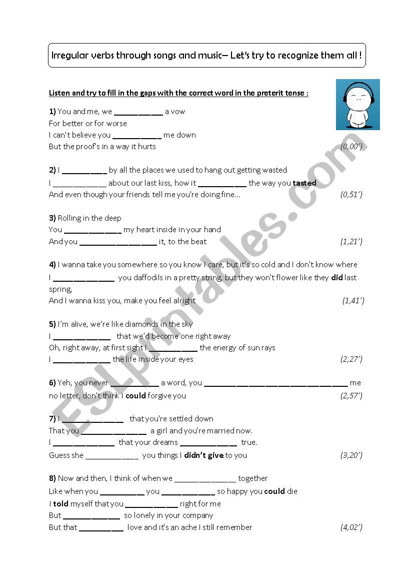 Irregular verbs- preterite tense through songs pupils know