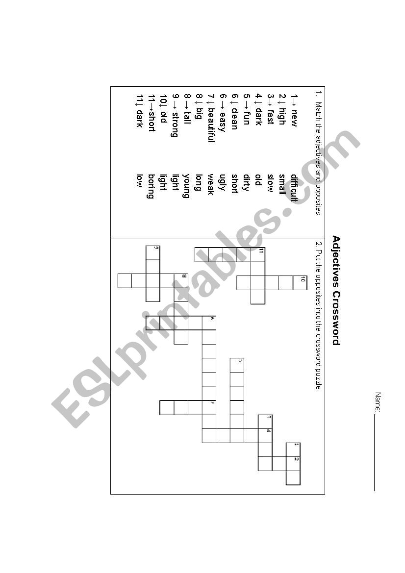 crossword adjectives worksheet
