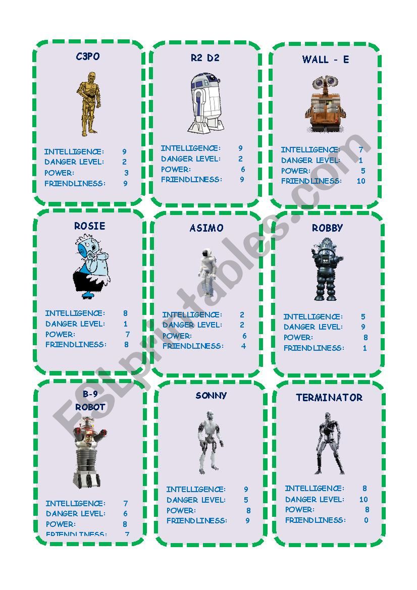 Robot Trump Cards worksheet