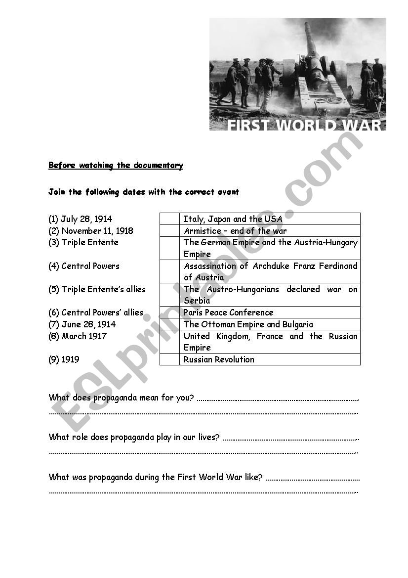 Propaganda World War I worksheet