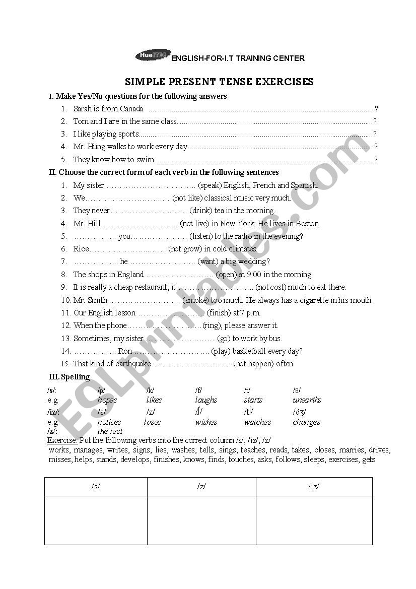 Simple Present Exercise worksheet