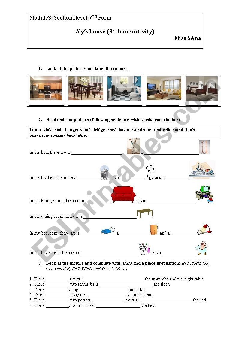 worksheet: 3rd hour activity Alys house