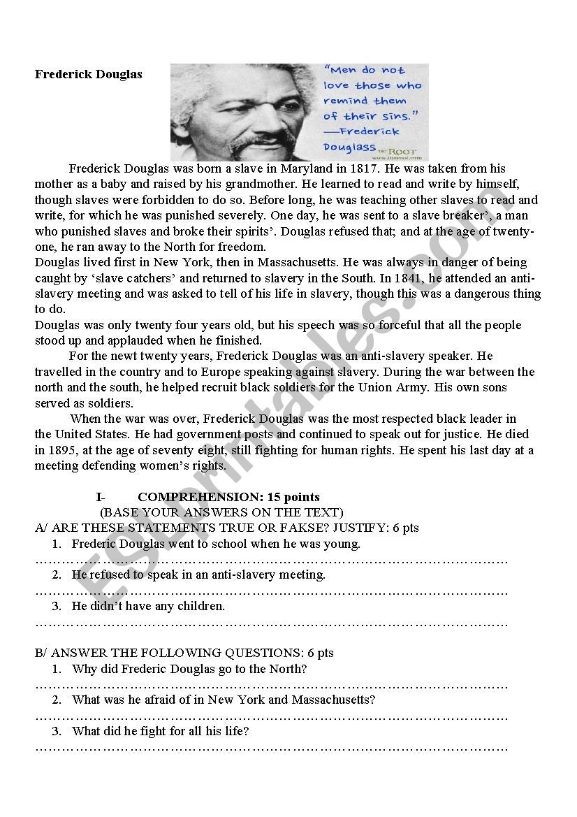 frederick douglass worksheet