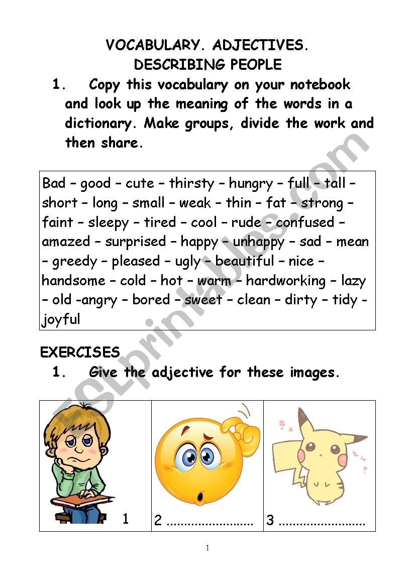 DESCRIBING PEOPLE ELEMENTARY worksheet