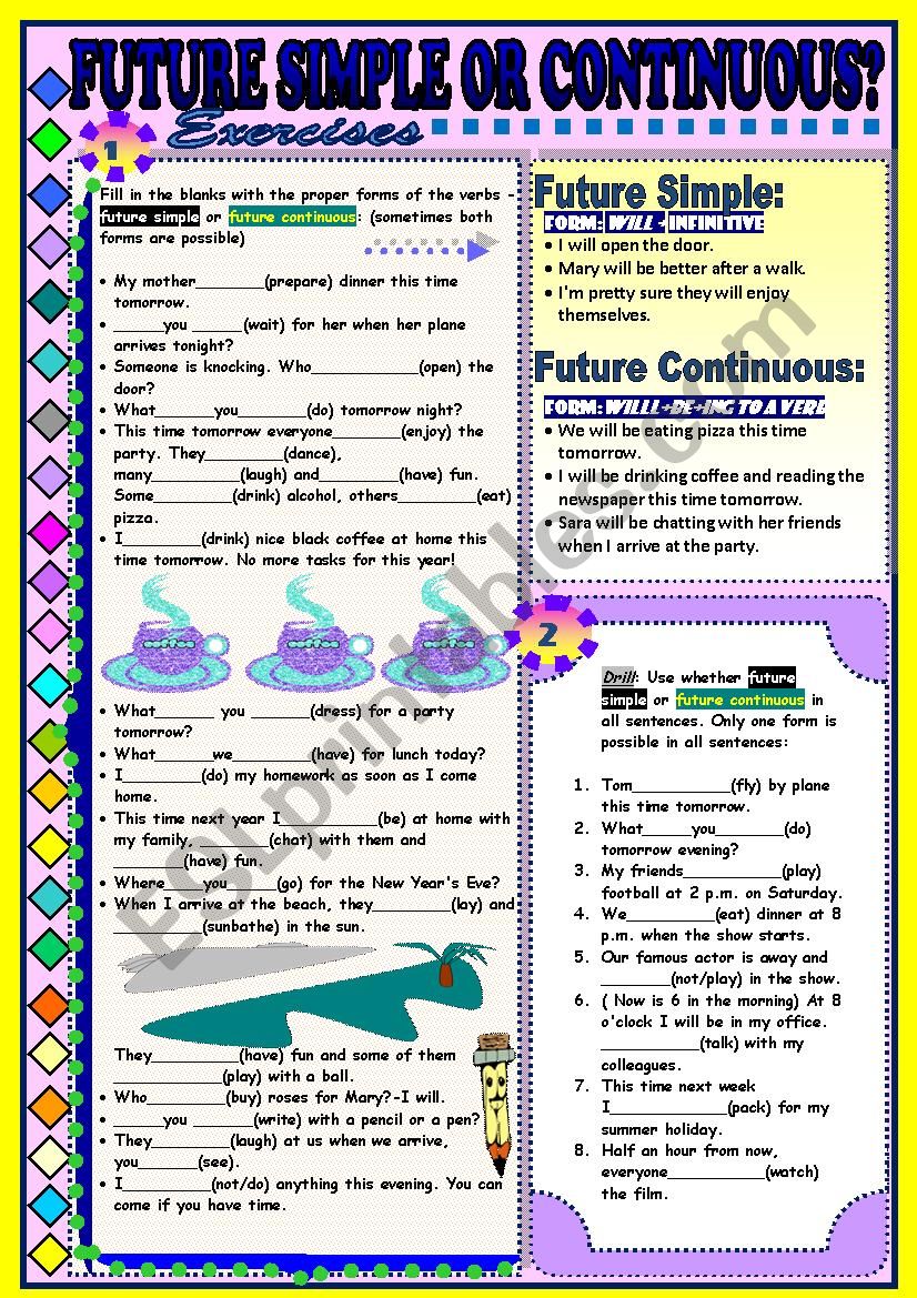 FUTURE SIMPLE or CONTINUOUS? Exercises and short explanations