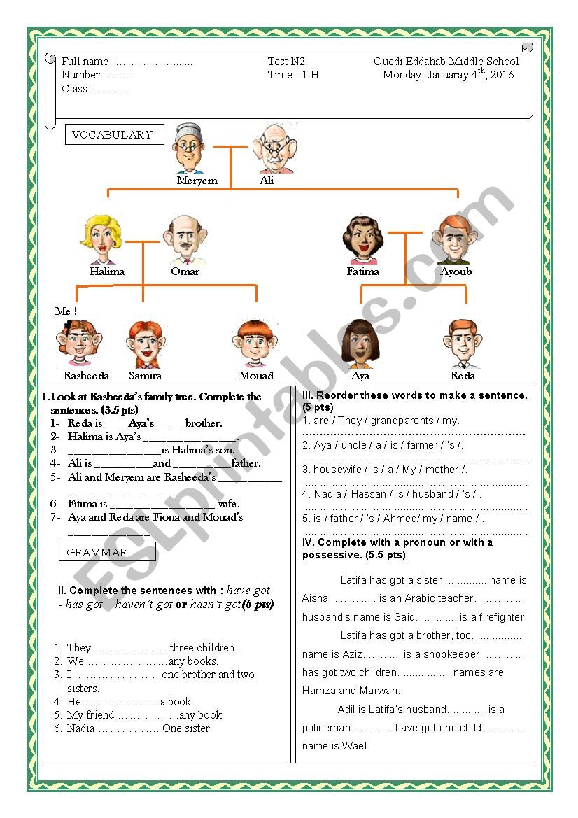 test worksheet