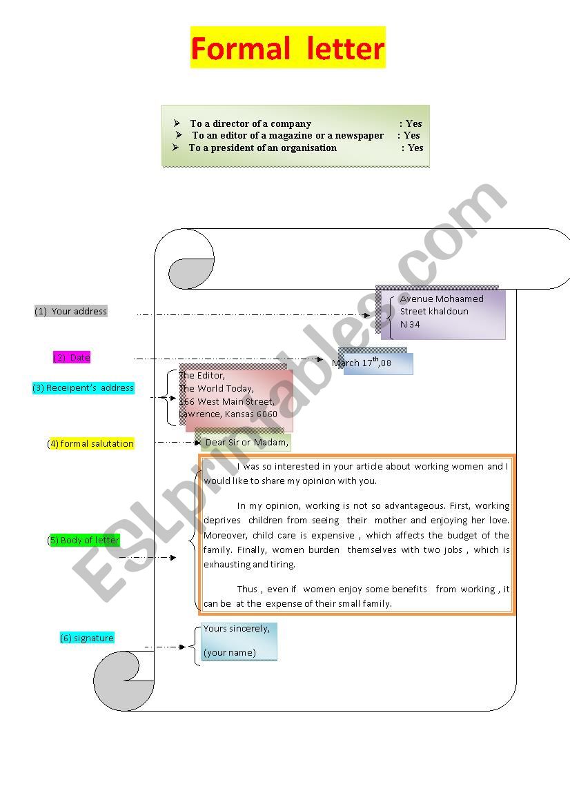 writing a formal letter worksheet