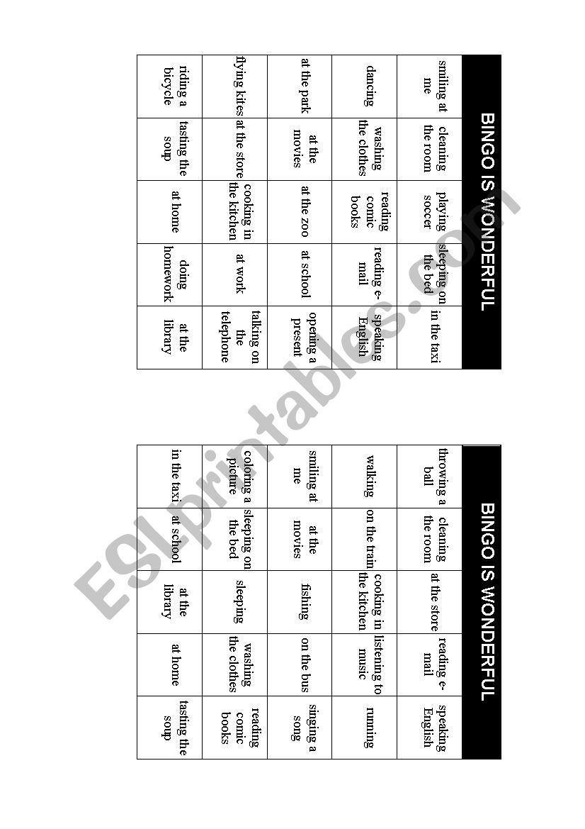 PRESENT CONTINUOUS & PLACES BINGO