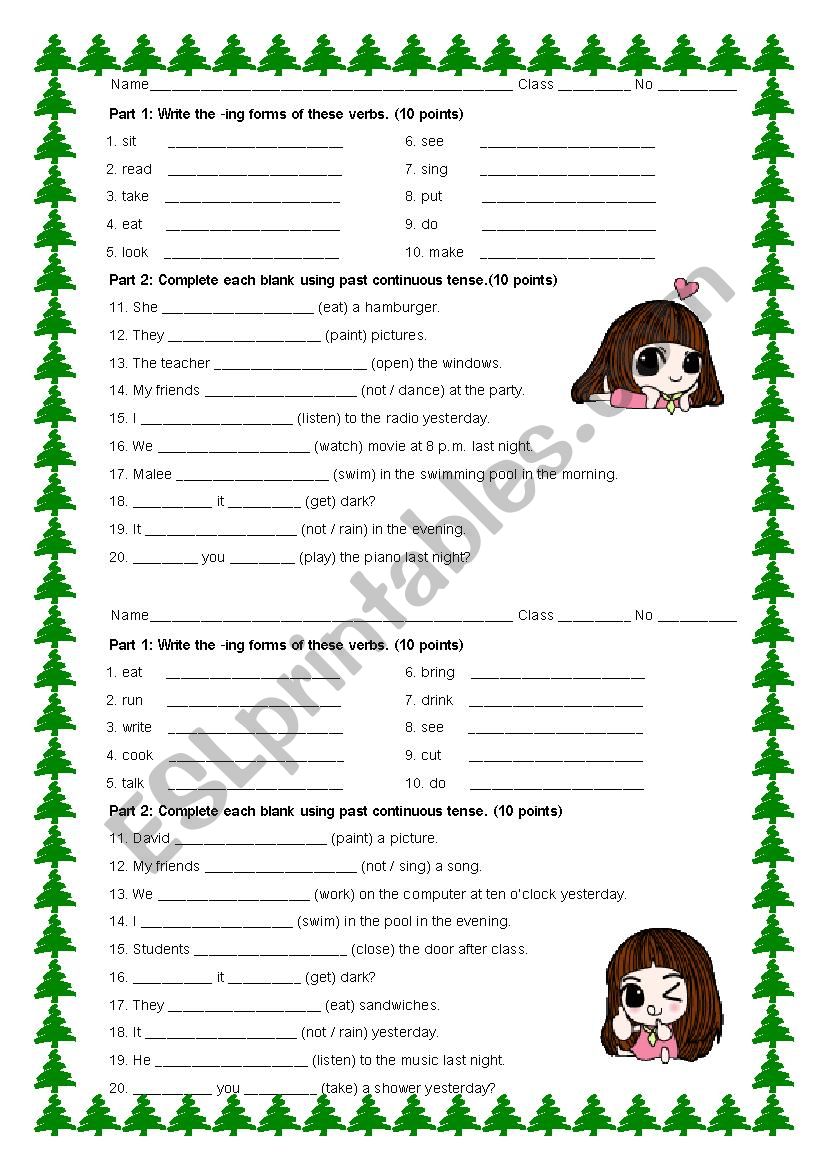 Past Continuous Tense Test worksheet