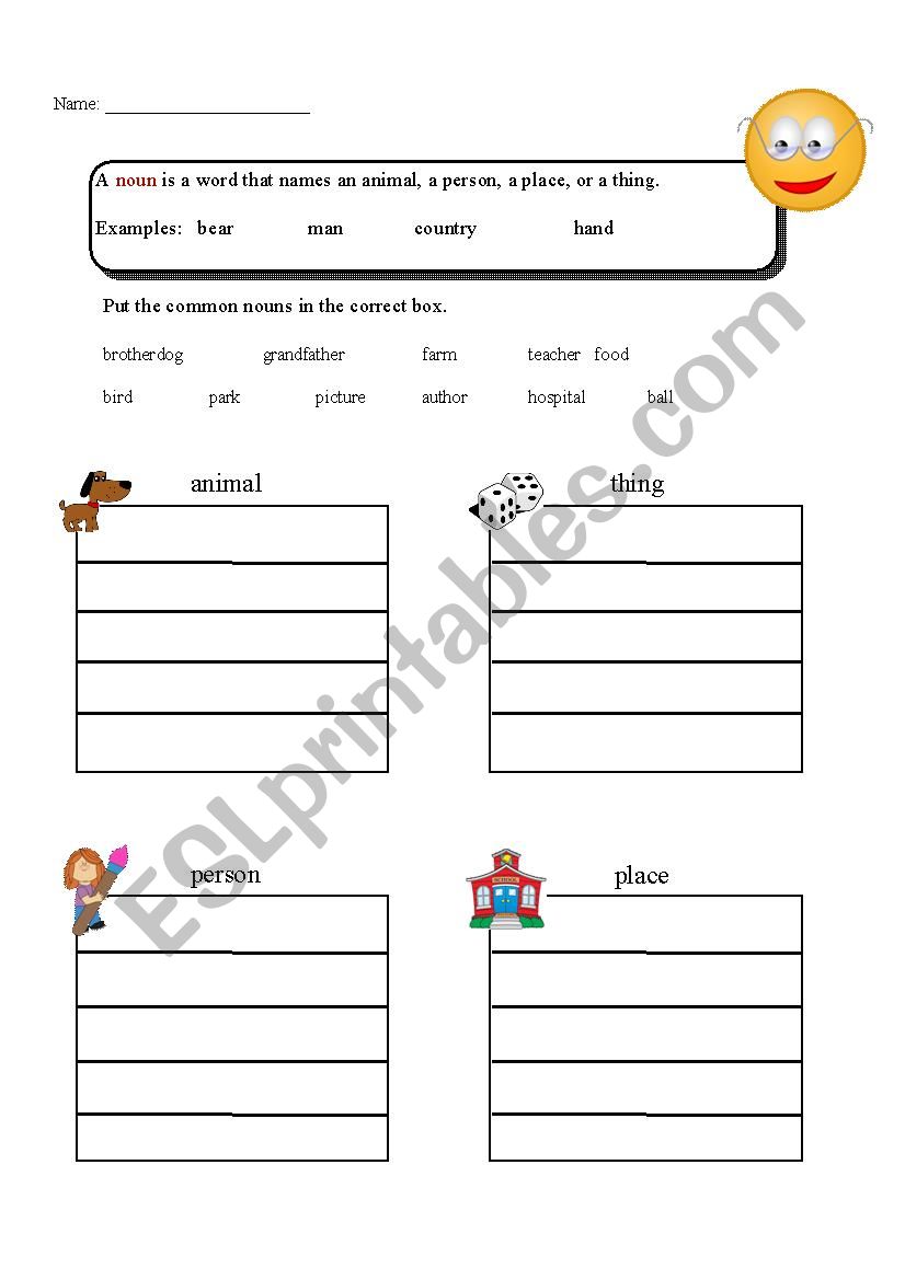 Common Noun worksheet